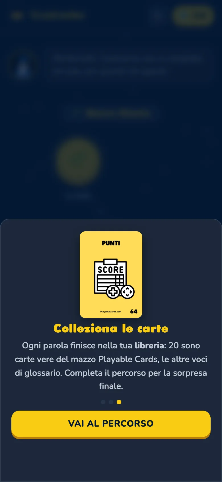 Terza schermata: le carte e il glossario finiscono nella libreria.